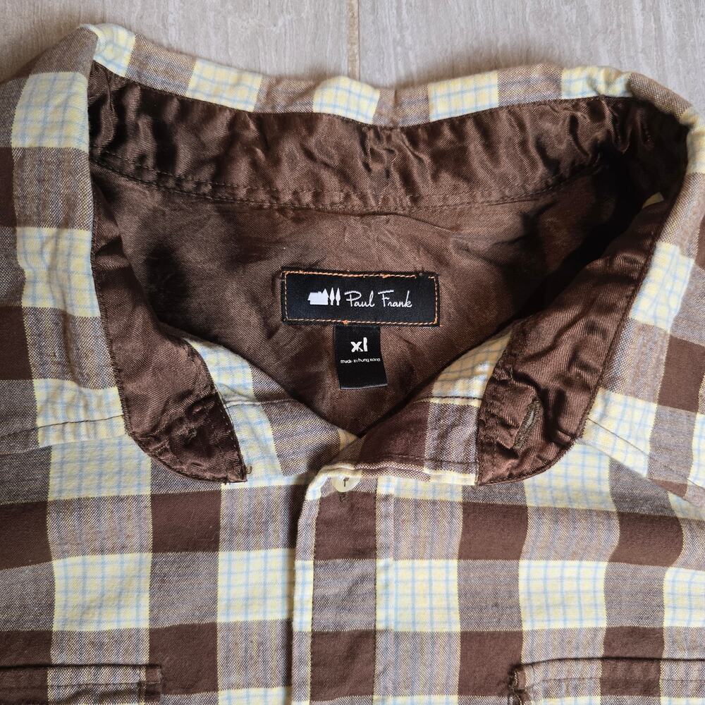 Paul Frank Men’s Long Sleeve Dress Shirt XLarge XL Plaid Brown White Y2K - Picture 3 of 6